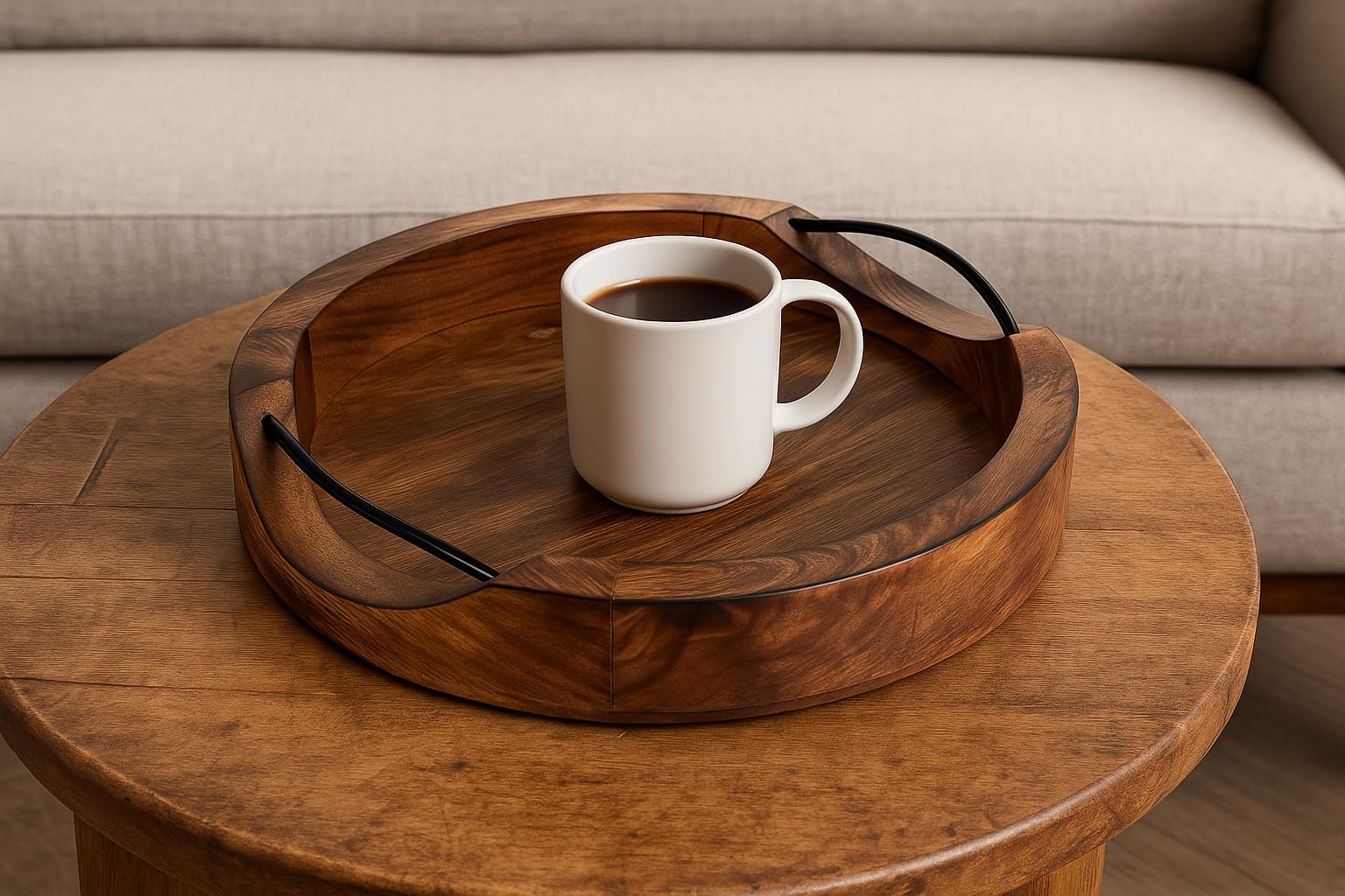 Mt Woodryzn Round Wooden Serving Tray For Home & Kitchen Item Serving Snacks & Fruits Decorative Kitchen & Dining Table Tray Dec